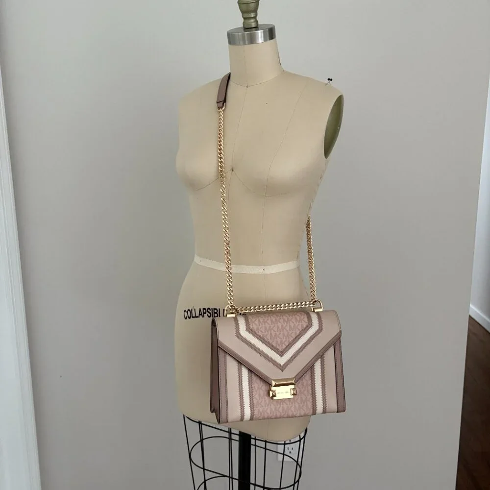 Michael Kors Rose Signature Coated Canvas Leather Whitney Shoulder Bag Chic